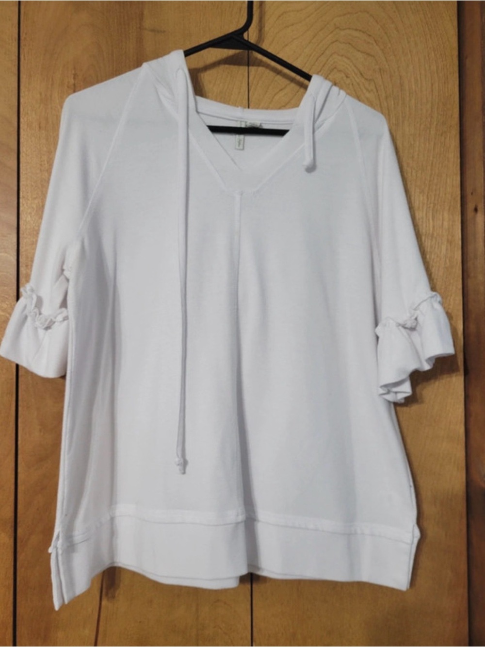 Cato White Hooded V-Neck Ruffle Sleeve Pullover